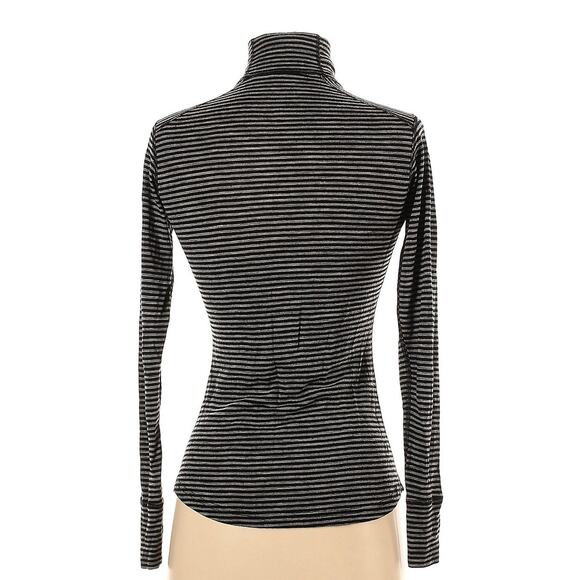 Ibex Woolies 150 Merino Wool Base Layer Half Quarter Zip Pullover Gray Striped - Picture 2 of 5